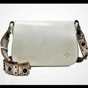 Patricia Nash Strapped Vintage Rosa White Leather Studded Guitar Strap Saddlebag